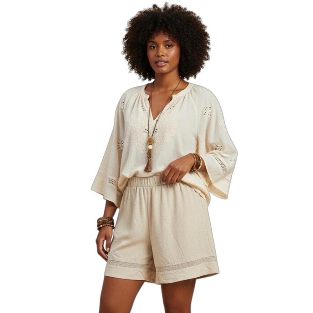 NEW Marissa Olivia Oatmeal Linen Blend Shorts Pull-On Relaxed Fit Size XL